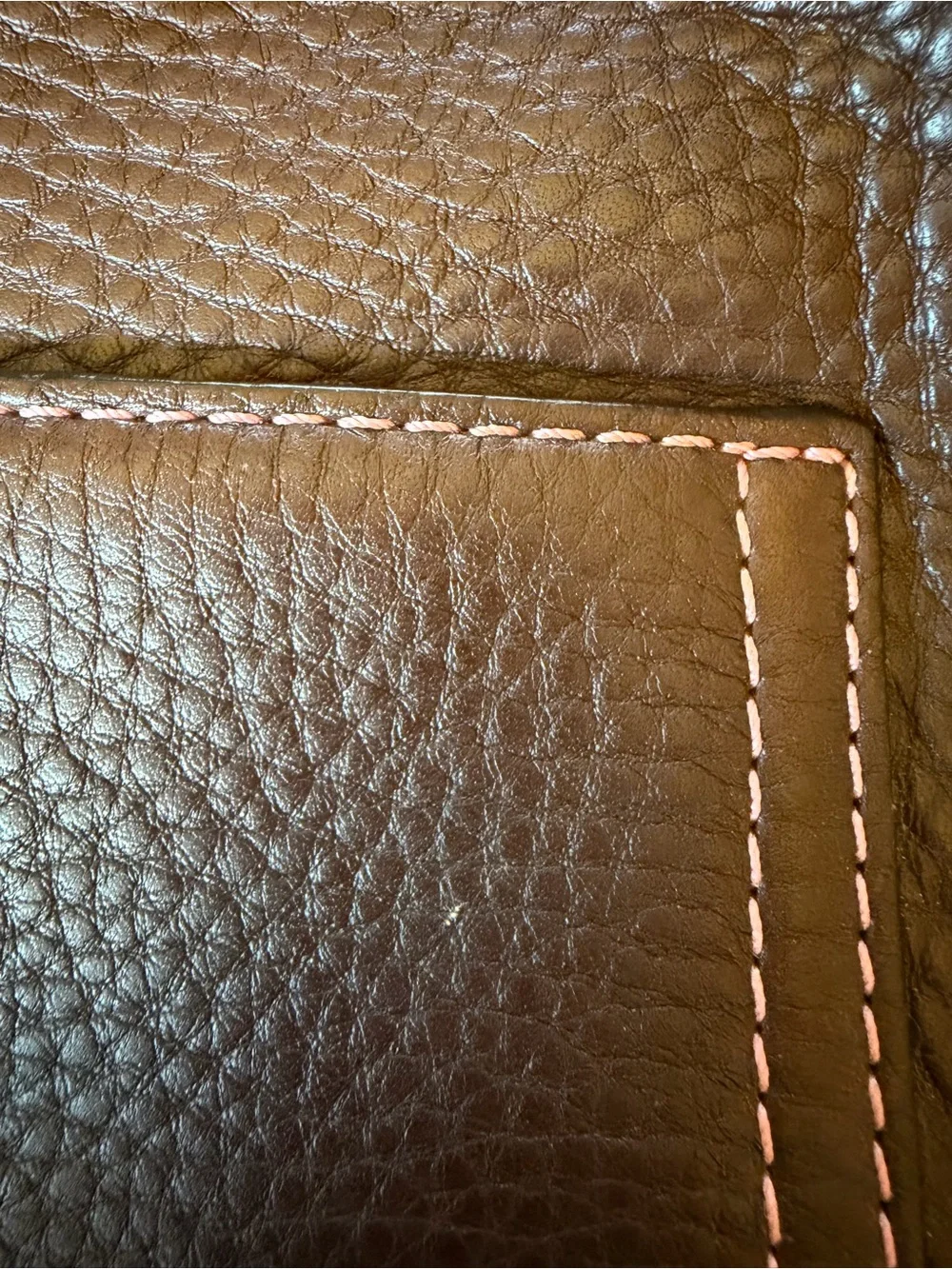 Coach Brown Leather Shoulder Bag with Tan Strap and Pink Topstitching